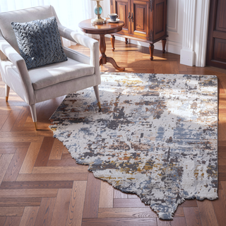 Sunvega Abstract Ivory Blue Stain Resistant Non-Shedding Area Rug for Living Room
