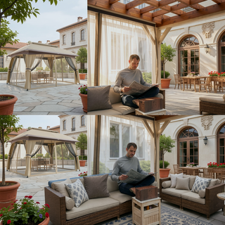 Sunvega Outdoor Gazebo Canopy Shelter with Vented Roof and Protective Netting