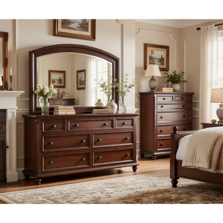 Sunvega Cappuccino Wood Veneer Night Stand with Silver Hardware for Bedroom
