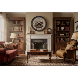 Sunvega 20" Round Antique Brown Wall Clock with Gear Mechanism and Aviator Print