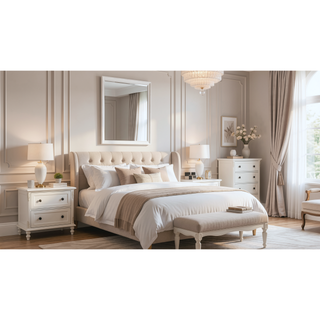 Sunvega Modern Gray Gunmetal Wood Mirror with Smooth Finish for Bedroom