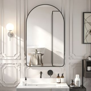 Sunvega Arched LED Mirror with Time Temperature Display Anti-Fog Dimmable Backlight