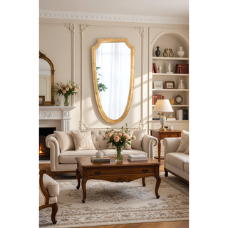 Sunvega Hexagon Wood Frame Wall Mirror with Leather for Entryway Living Room