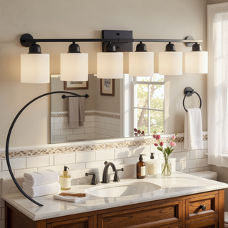 Sunvega Gold Vanity Light Fixture with Milky White Glass Shade for Mirror Bathroom