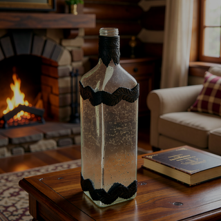 Sunvega Antique Silver Glass Bottle Vase with Bronze Leaf Accents for Home Decor