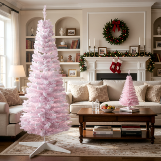 Sunvega Snow Flocked Artificial Pencil Christmas Tree with Realistic Branches for Indoor