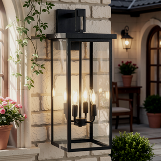 Sunvega Modern Black Metal Frame Clear Glass Outdoor Wall Lanterns Sconces