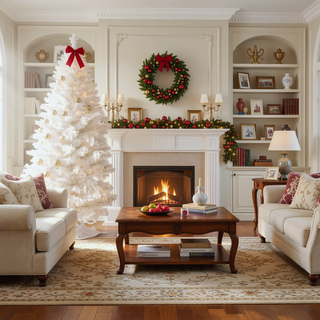 Sunvega Pencil Artificial Xmas Tree with Faux Snow Flocked Full Branch Tips Flame-retardant