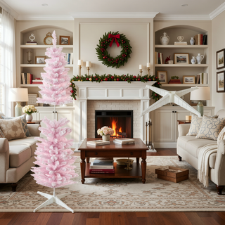 Sunvega Snow Flocked Artificial Pencil Christmas Tree with Realistic Branches for Indoor