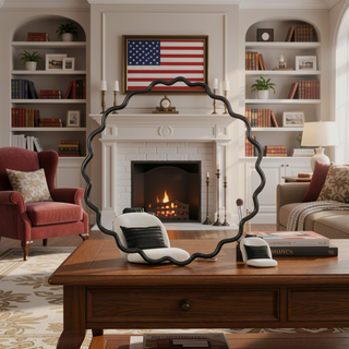 Sunvega Farmhouse Art Deco Wavy Wood Mirror Frame Wall Decor for Bathroom