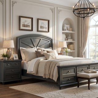 Sunvega Gray Modern Nightstand with Full Extension Drawers and Felt-Lined Top