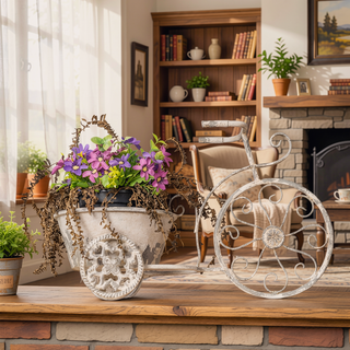 Sunvega Rustic Metal Wire Bicycle Wall Planter Basket with Vintage Decorative Look