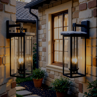 Sunvega Modern Black Metal Frame Clear Glass Outdoor Wall Lanterns Sconces