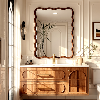 Sunvega Wavy Rectangle Solid Wood Frame Decorative Mirror with Clear Reflection for Bedroom