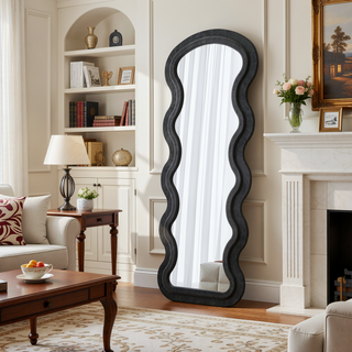 Sunvega Flannel Wavy Full Length Floor Mirror with Stand for Bedroom or Living Room