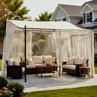 Sunvega 10x10 Steel Outdoor Pergola Gazebo with Weather-Resistant Polyester Fabric Roof