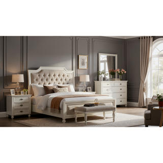 Sunvega Mirror Accent Nightstand with Spacious Drawers and Bun Foot