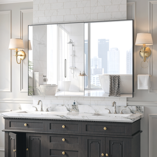 Sunvega 48x32 Inch Oversized Aluminum Frame Modern Rectangle Bathroom Mirror