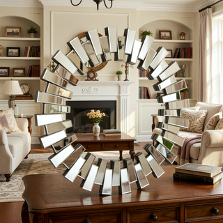 Sunvega Sunburst-Shaped PU Art Decorative Wall Mirror for Bathroom Bedroom