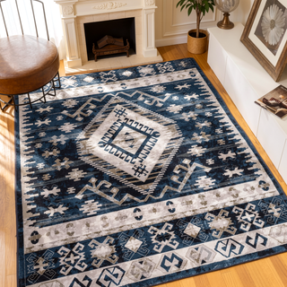 Sunvega Vintage Bohemian Geometric Faded Area Rug with Non-Slip Backing