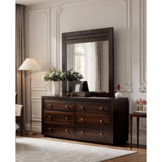 Sunvega Mahogany Finish Rectangular Mirror with Sturdy Wooden Frame for Any Room