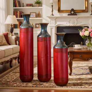 Sunvega Torch-Fired Metal Vases Set of 3 with Gradient Blue Rustic Finish for Farmhouse