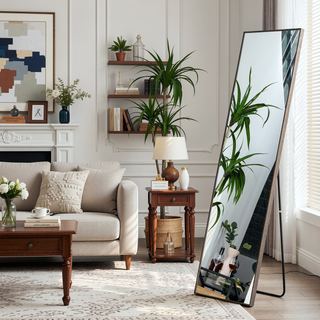 Sunvega Full Length Mirror with Solid Wood Frame Shatterproof Glass for Bedroom