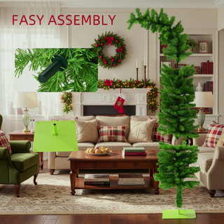 Sunvega Pencil Artificial Xmas Tree with Faux Snow Flocked Full Branch Tips Flame-retardant