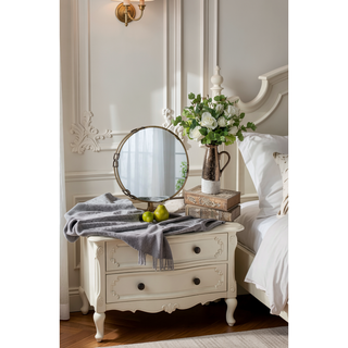 Sunvega Valentina Silver Round Mirror Tray with Distressed Frame for Tabletop Decor