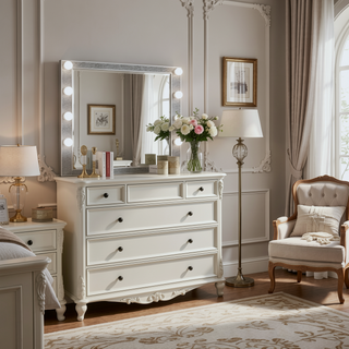 Sunvega Mirrored and Champagne Finish Nightstand with Two Spacious Storage Drawers