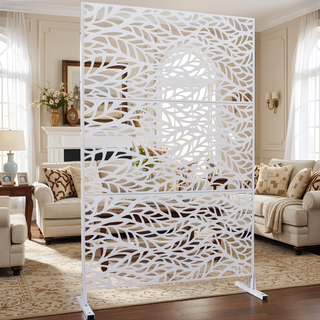 Sunvega Freestanding Metal Privacy Screen 76" H x 48" W for Indoor Outdoor Use