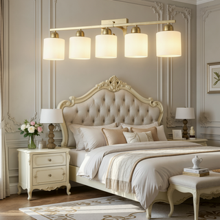 Sunvega Gold Vanity Light Fixture with Milky White Glass Shade for Mirror Bathroom
