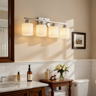 Sunvega Gold Vanity Light Fixture with Milky White Glass Shade for Mirror Bathroom