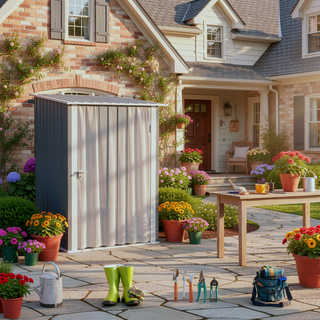 Sunvega Outdoor Galvanized Metal Storage Shed with Lockable Door and Sloped Roof
