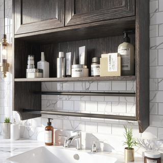 Sunvega Vintage Grey Bathroom Wall Cabinet with Towel Bar and Paper Holder