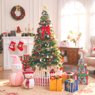 Sunvega 6ft Artificial Christmas Tree with LED Energy-Saving Lights and 195 Pendants