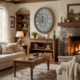 Sunvega Antique White Oversized Oval Wall Clock for Kitchen Living Room