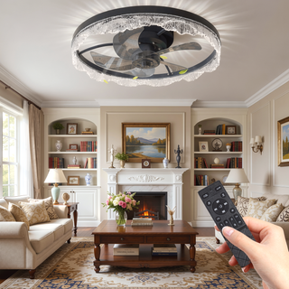 Sunvega 24" Modern Flush Mount LED Ceiling Fan Light with Decorative Acrylic Ring