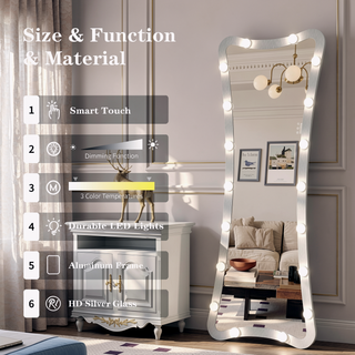 Sunvega Hollywood Full Length Floor Mirror with 3 Color Modes for Dressing Room