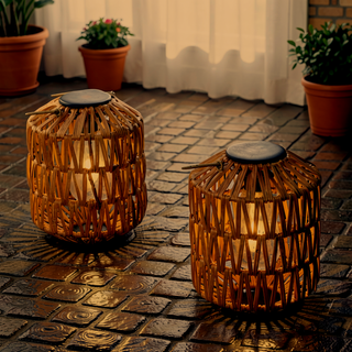 Sunvega Waterproof Rattan Solar Lanterns with Auto On/Off for Outdoor Garden Yard