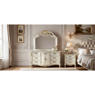 Sunvega Cherry Nightstand with Three Easy Glide Drawers and Velvet Lining