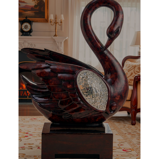 Sunvega Floral Foliage Swan Decor with Crackle Glass Mirror Pattern on Pedestal Base