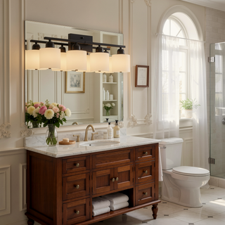 Sunvega Gold Vanity Light Fixture with Milky White Glass Shade for Mirror Bathroom