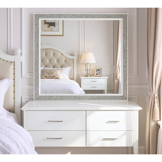 Sunvega Mirrored and Champagne Finish Nightstand with Two Spacious Storage Drawers