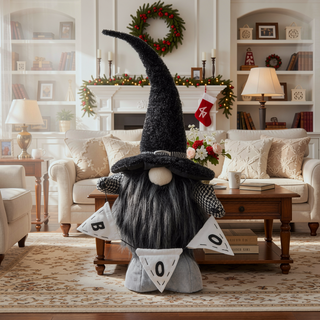 Sunvega Handcrafted 4.3x4x26.8 Inch Fabric Sitting Black Gnome With Broomstick