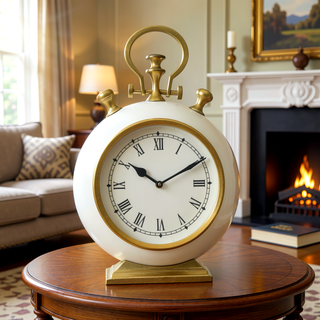 Sunvega Contemporary Off White & Gold Accent Table Clock for Desk or Shelf