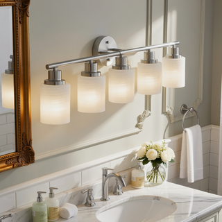Sunvega Modern Golden Finish 6-Light Vanity Sconce with Frosted Glass Shades