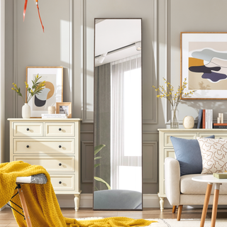 Sunvega Full Length Mirror with Solid Wood Frame Shatterproof Glass for Bedroom