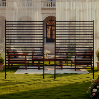 Sunvega Freestanding Metal Privacy Fence Panels with Stand for Outdoor Use