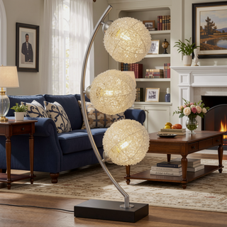 Sunvega Black Woven Spherical LED Table Lamp with Touch Switch for Living Room